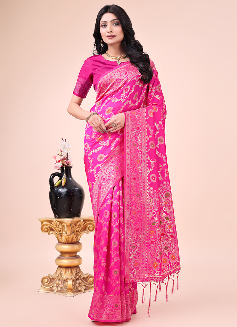 Light Pink - Banarasi Silk Zari Weave Stitched Blouse
